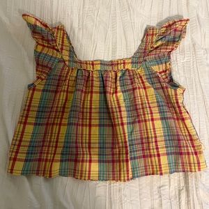 Multicolor Plaid Peasant Blouse